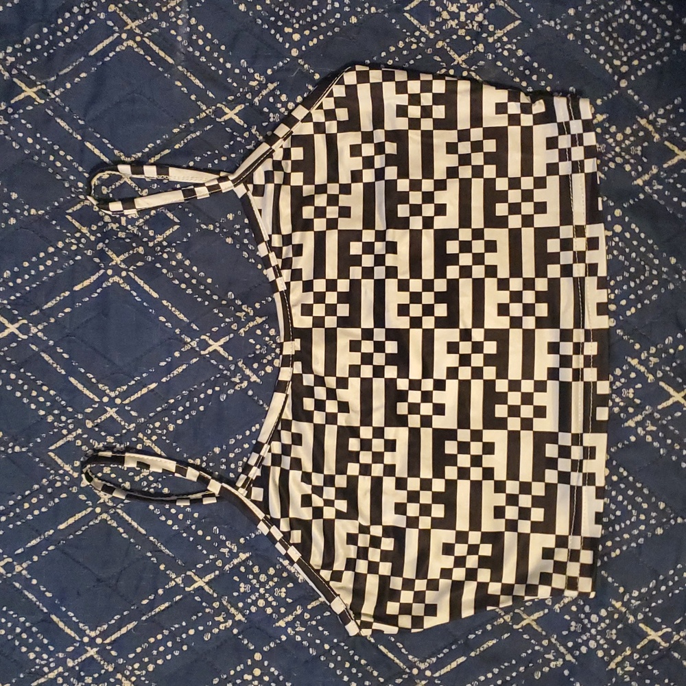FWB💫 Black & White QR Code Check Pattern Spaghetti Strap Crop Top